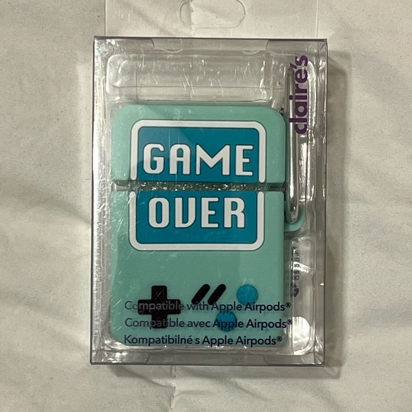 Blue Game Over Silicone Earbud Case Cover Compatible With Apple AirPods NEW - Picture 3 of 4